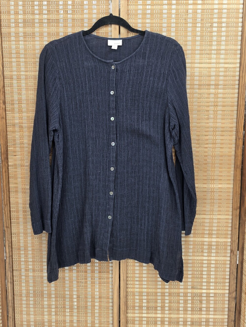 Pure Jill Linen Blend Button Front Cardigan Long Sleeve Navy Blue 089171 Size M